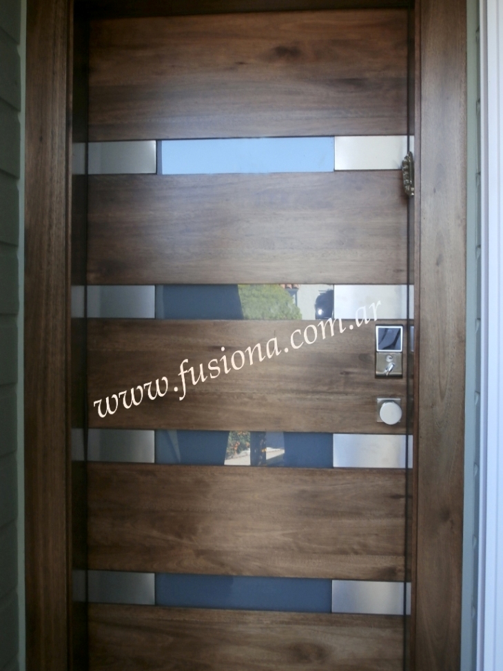 M127 puerta moderna de madera con ventanitas horizontales
