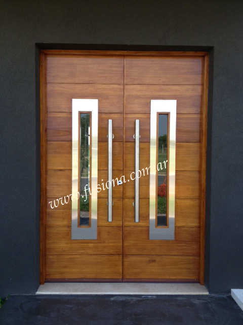 M132 puerta moderna de madera con ventanitas verticales